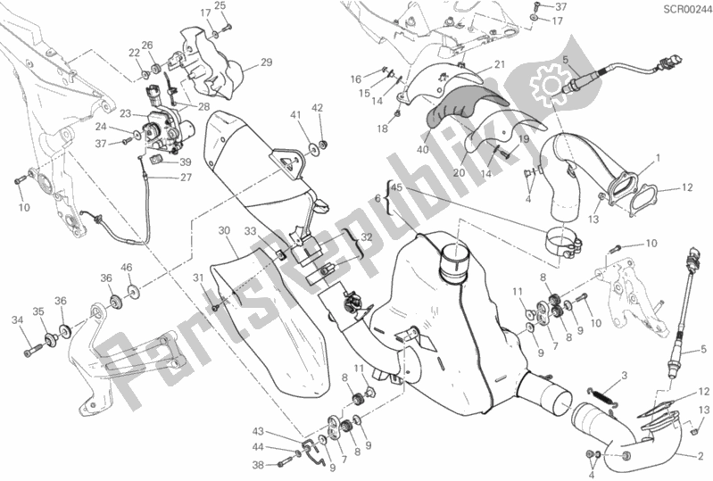 All parts for the Exhaust System of the Ducati Multistrada 1200 Enduro Touring Pack Brasil 2018